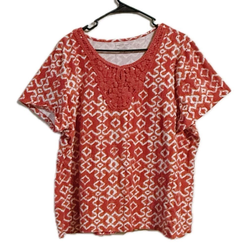 Charter Club Red and‎ White Geometric Blouse